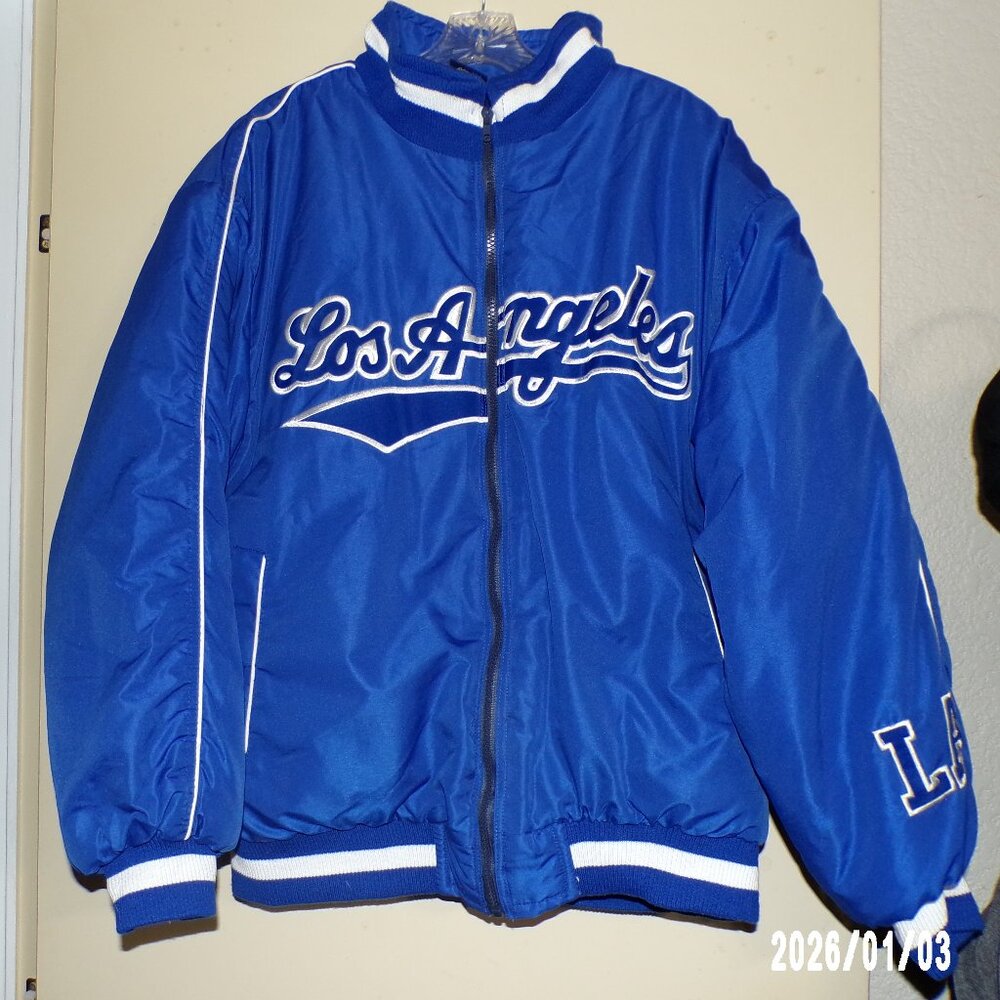 VINTAGE LOS ANGELES DODGERS BLUE BOMBER VARSITY LINED ZIPPERED SATIN JACKET